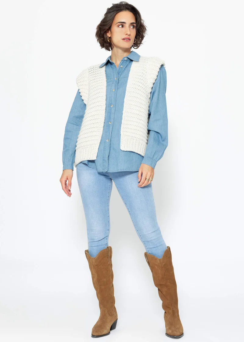 Lässige Denim Hemdbluse mit Brusttasche - blau
