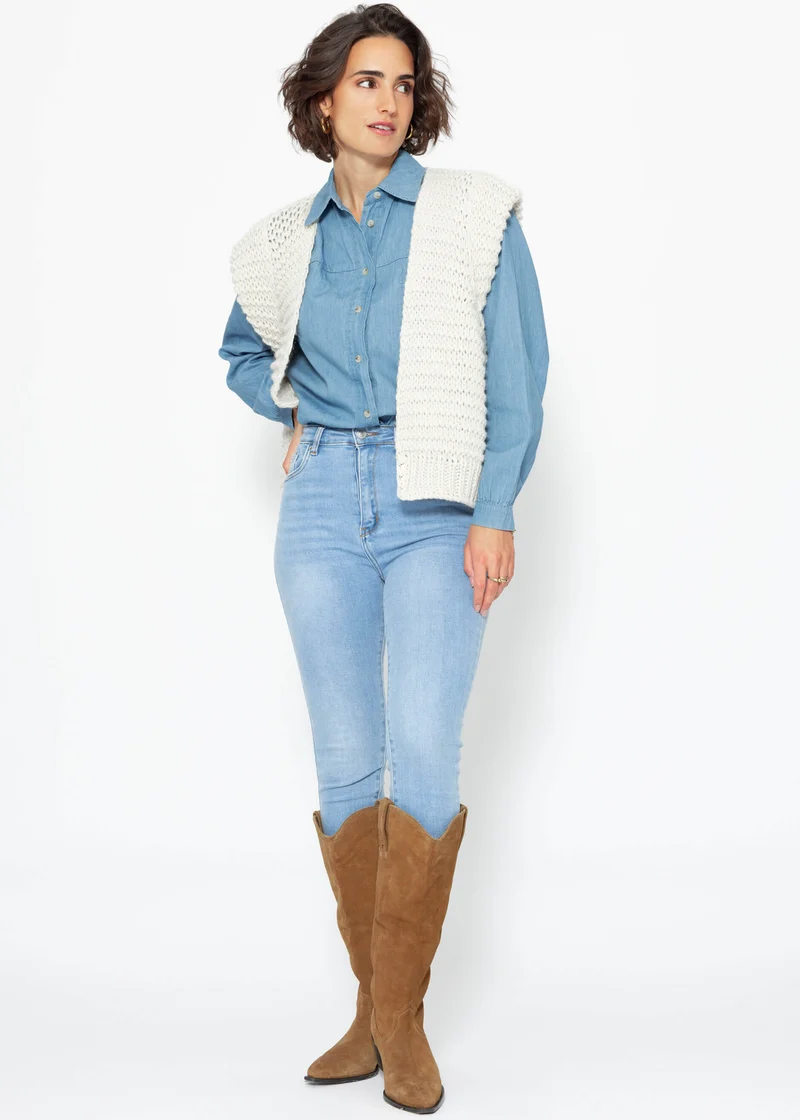 Lässige Denim Hemdbluse mit Brusttasche - blau