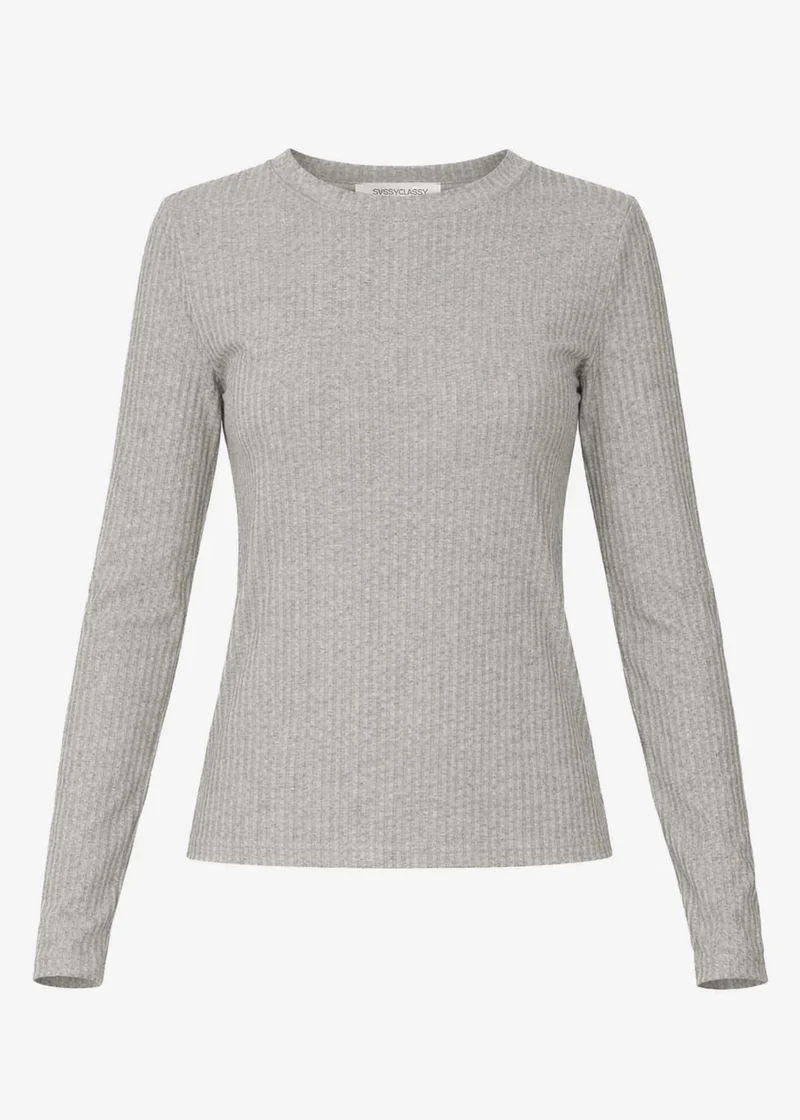 Langarmshirt in Rippstruktur - grau meliert