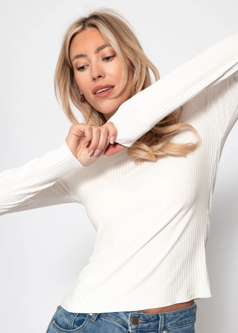 Langarmshirt in Rippstruktur - offwhite