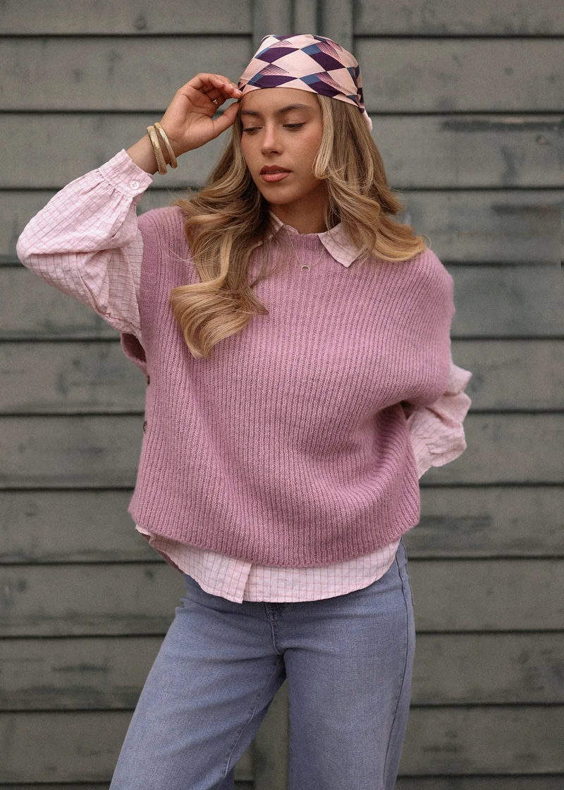Oversize Bluse mit Karomuster - rosa
