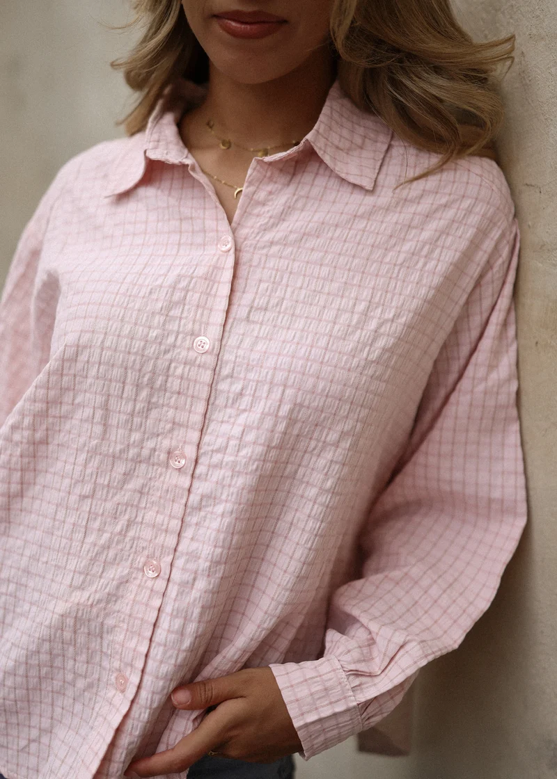 Oversize Bluse mit Karomuster - rosa