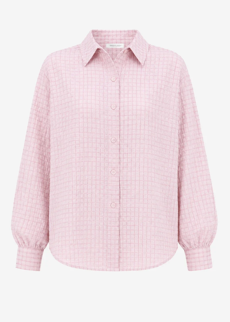 Oversize Bluse mit Karomuster - rosa