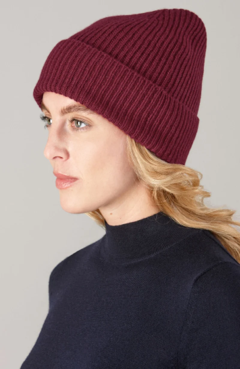 Gerippte Beanie-Mütze aus 100 % Kaschmir