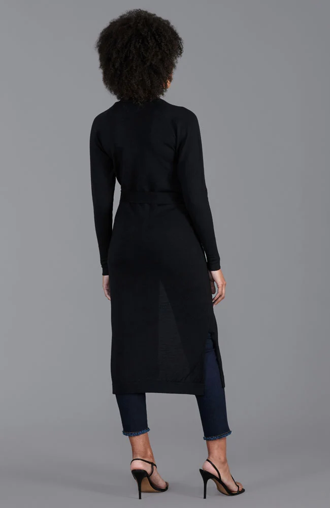 Langes Strickjackenkleid aus reiner extrafeiner Merinowolle für Damen