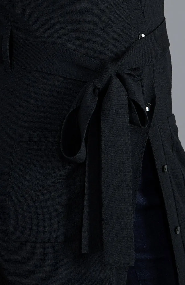 Langes Strickjackenkleid aus reiner extrafeiner Merinowolle für Damen