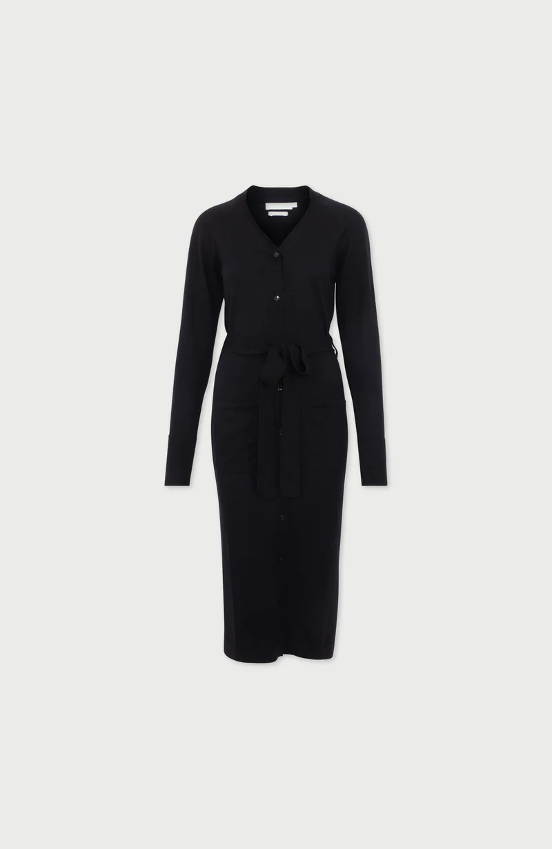 Langes Strickjackenkleid aus reiner extrafeiner Merinowolle für Damen
