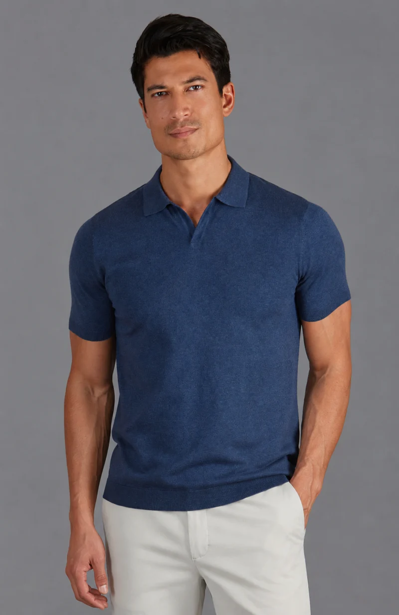 Herren-Poloshirt aus 100 % ultrafeiner Baumwolle ohne Knöpfe