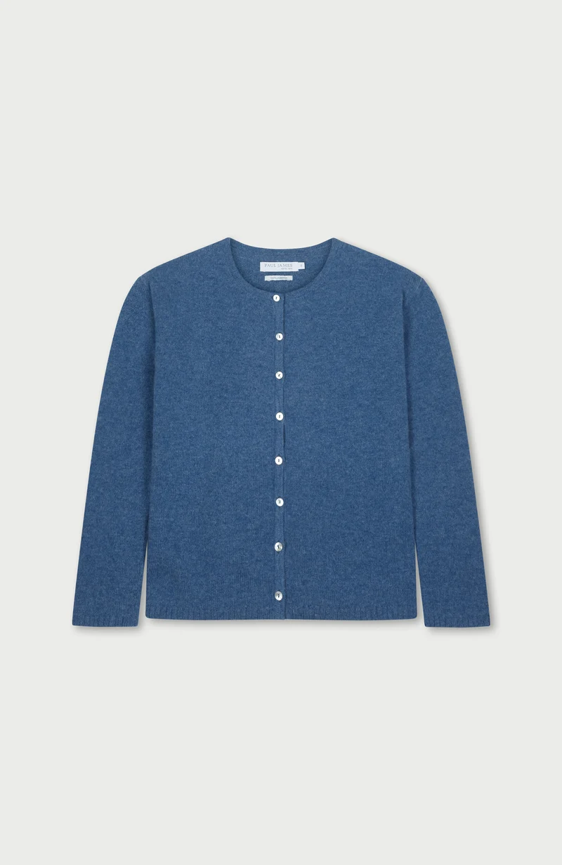 Mittelschwerer Damen-Cardigan mit Rundhalsausschnitt aus 100 % Lammwolle