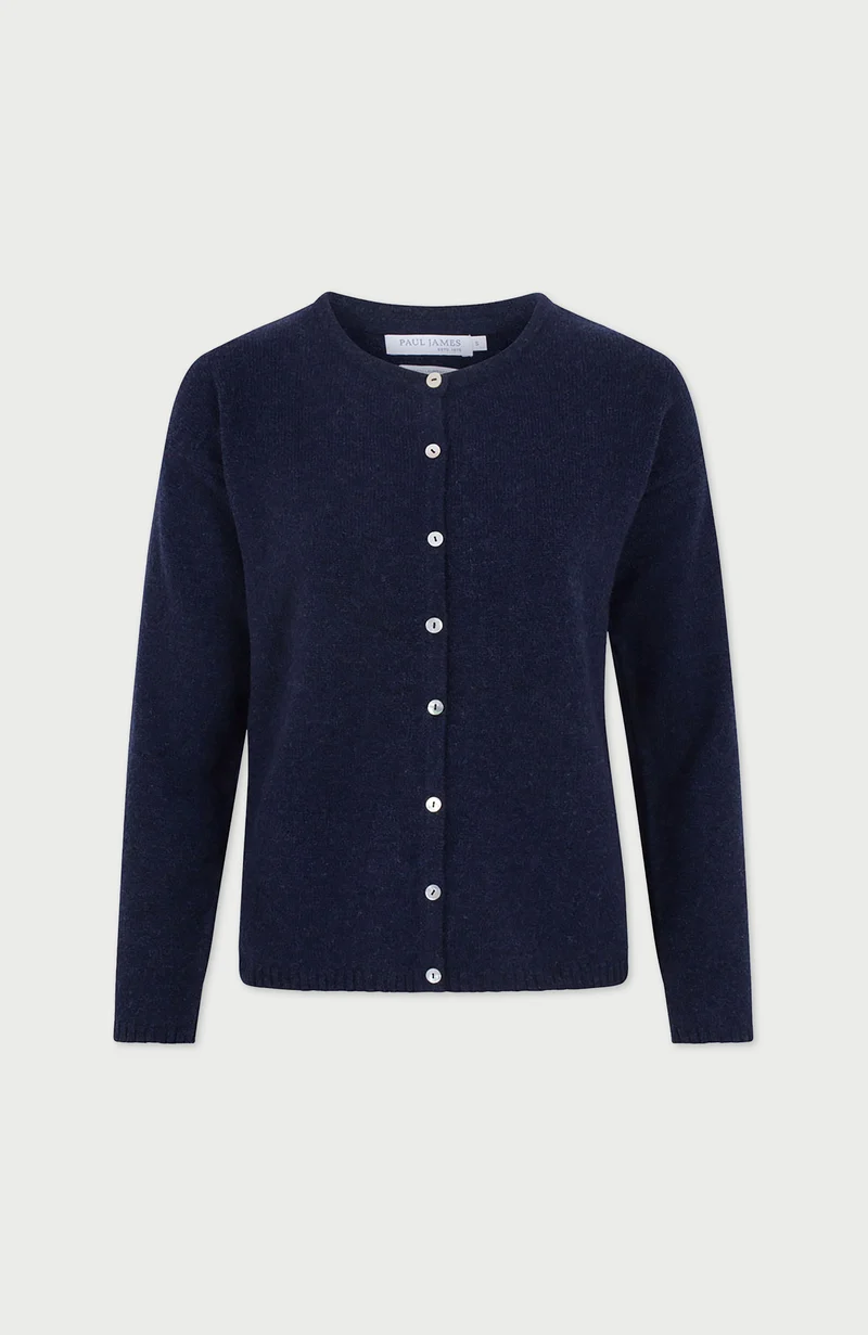 Mittelschwerer Damen-Cardigan mit Rundhalsausschnitt aus 100 % Lammwolle
