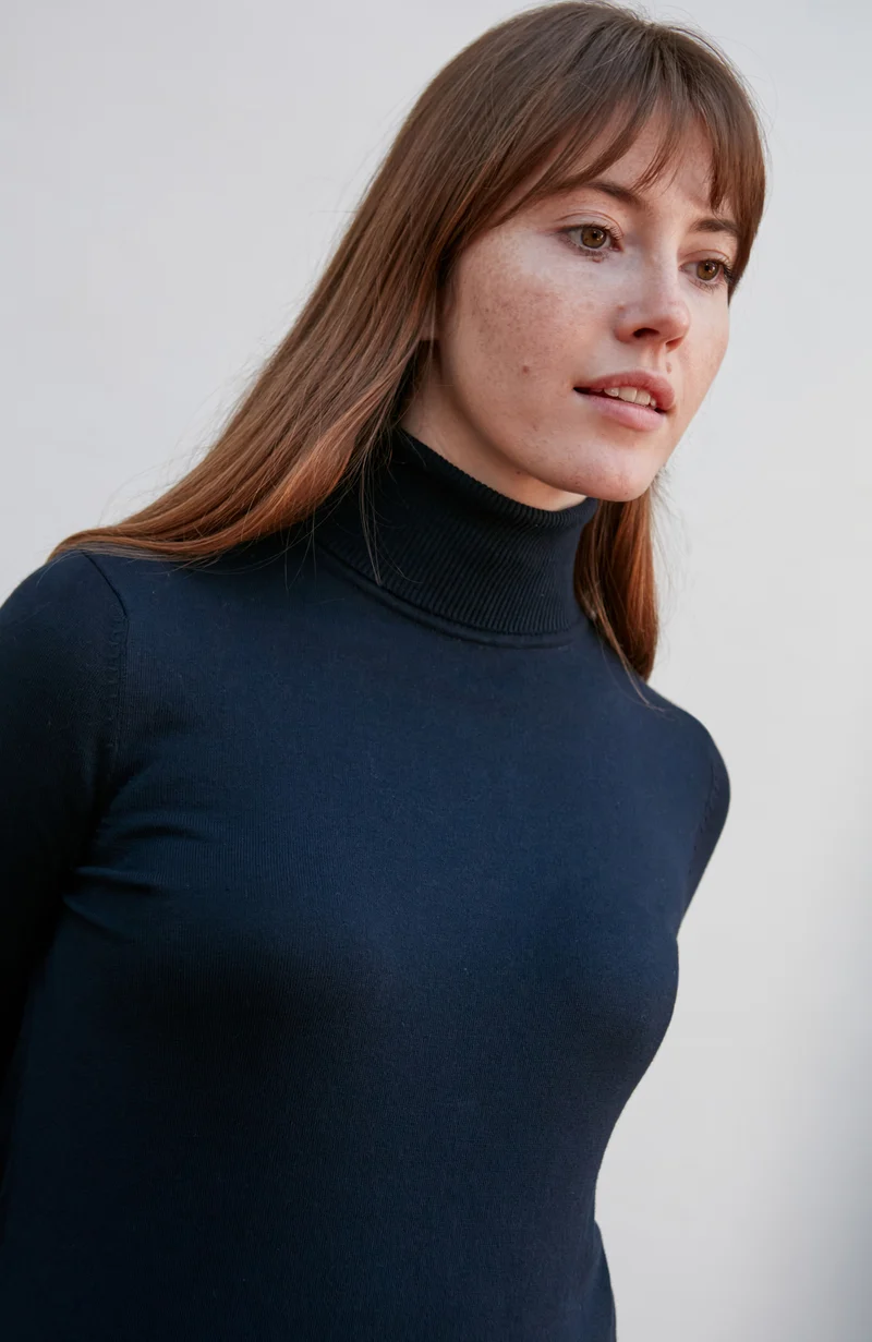 Damen-Rollkragenpullover aus ultrafeiner Baumwolle mit langen Ärmeln