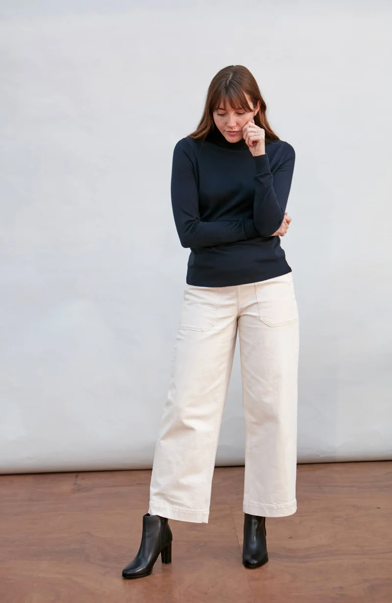 Damen-Rollkragenpullover aus ultrafeiner Baumwolle mit langen Ärmeln