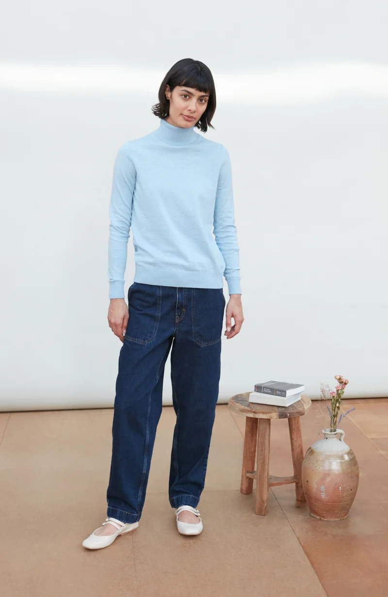 Damen-Rollkragenpullover aus ultrafeiner Baumwolle mit langen Ärmeln