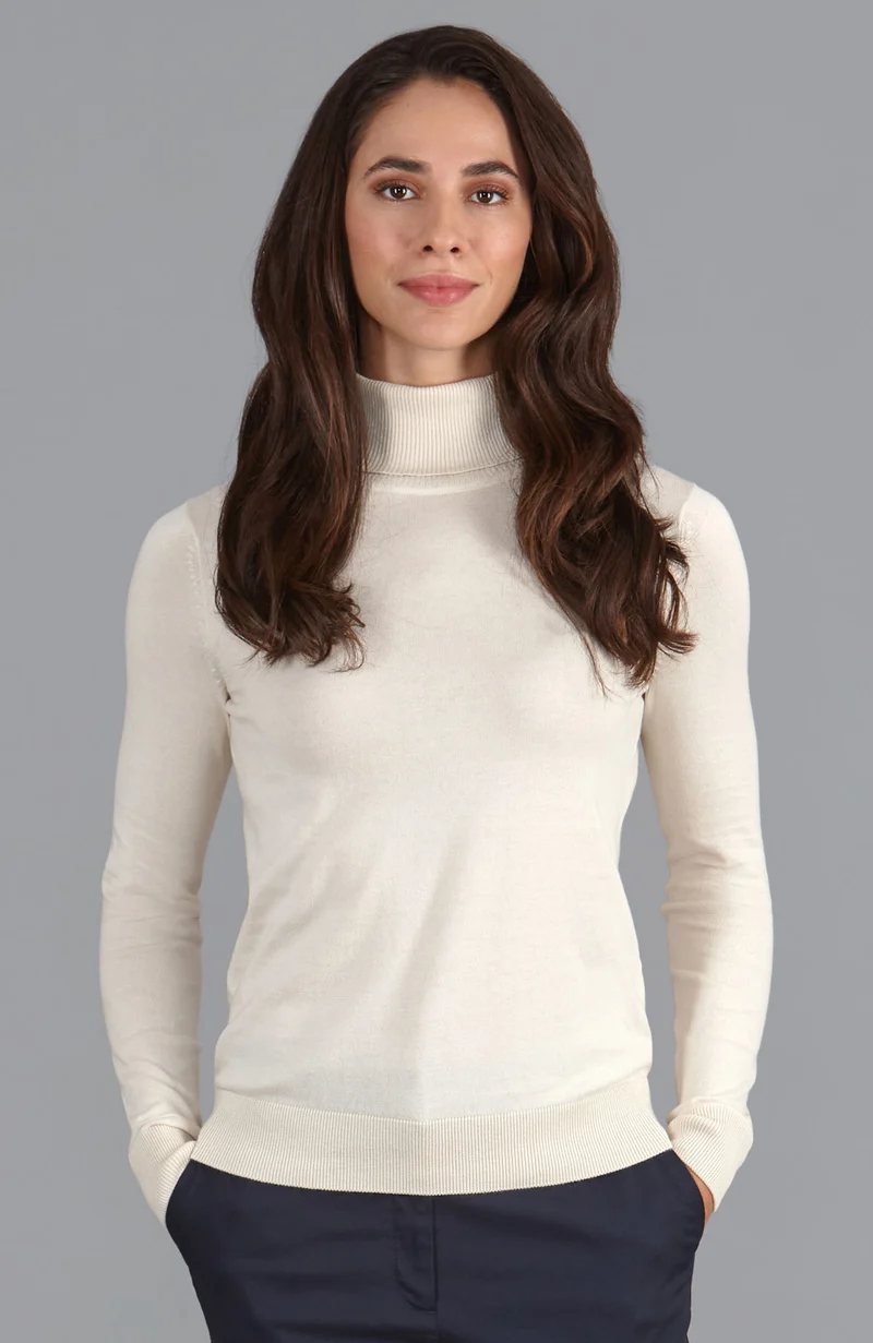 Damen-Rollkragenpullover aus ultrafeiner Baumwolle mit langen Ärmeln