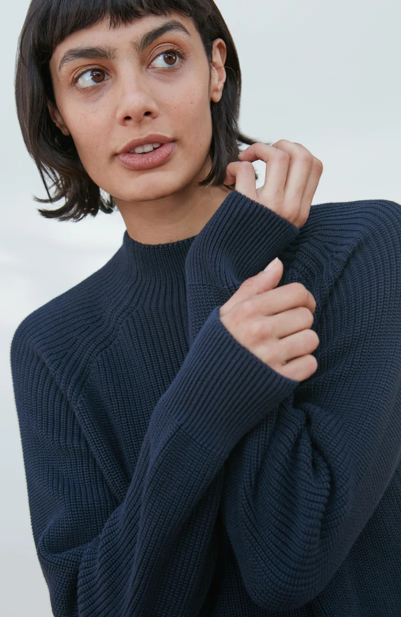 Hochgeschlossener Raglanpullover aus reiner Baumwolle für Damen
