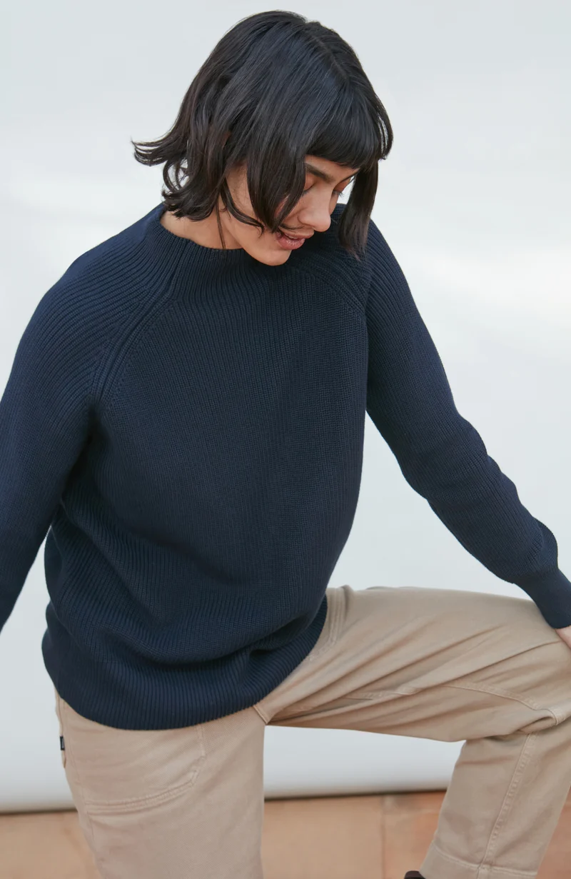 Hochgeschlossener Raglanpullover aus reiner Baumwolle für Damen