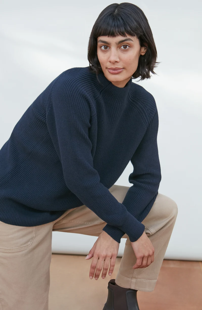 Hochgeschlossener Raglanpullover aus reiner Baumwolle für Damen