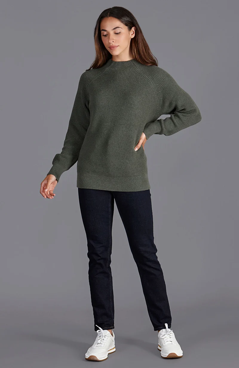Hochgeschlossener Raglanpullover aus reiner Baumwolle für Damen