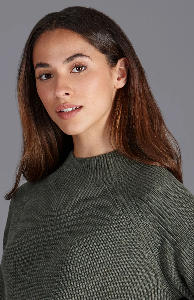Hochgeschlossener Raglanpullover aus reiner Baumwolle für Damen