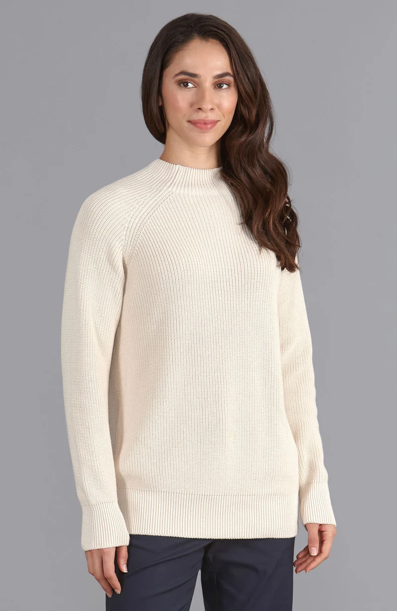 Hochgeschlossener Raglanpullover aus reiner Baumwolle für Damen