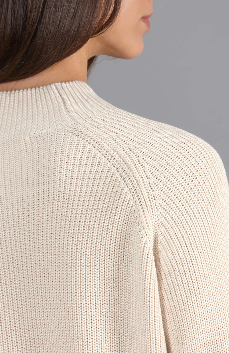 Hochgeschlossener Raglanpullover aus reiner Baumwolle für Damen