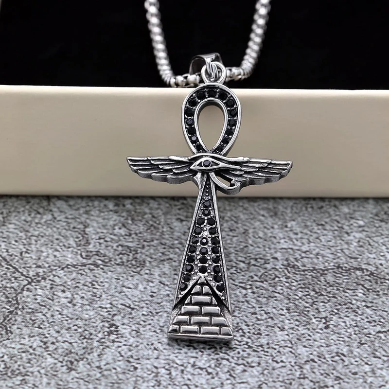 Punk-Diamant-Augenflügel-Kreuz-Halskette für Herren