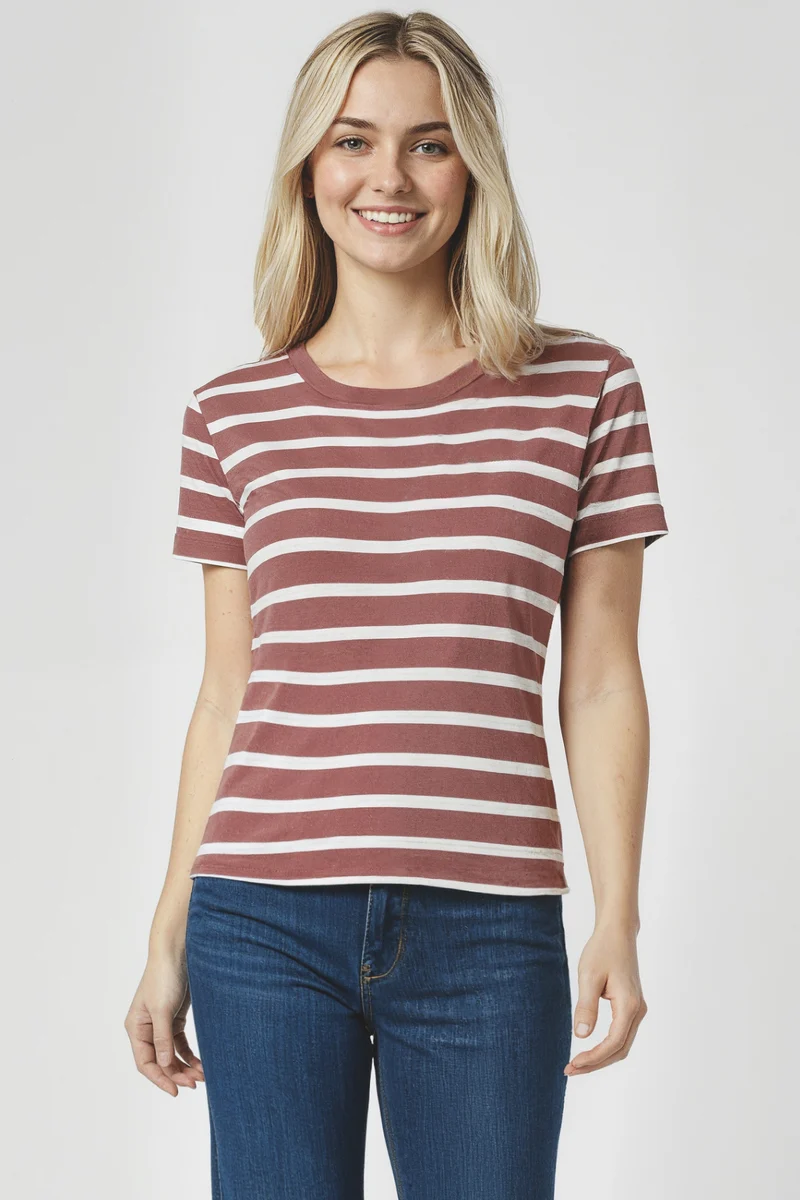 Crew-Neck Short Sleeve Tee | Crushed Berry Mel Stripe