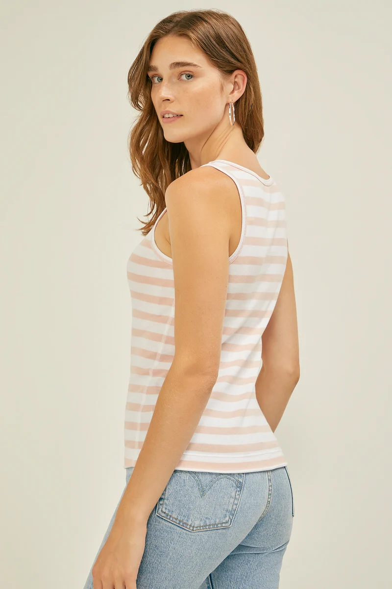 1X1 Stripe Tank | Peachskin White Stripe