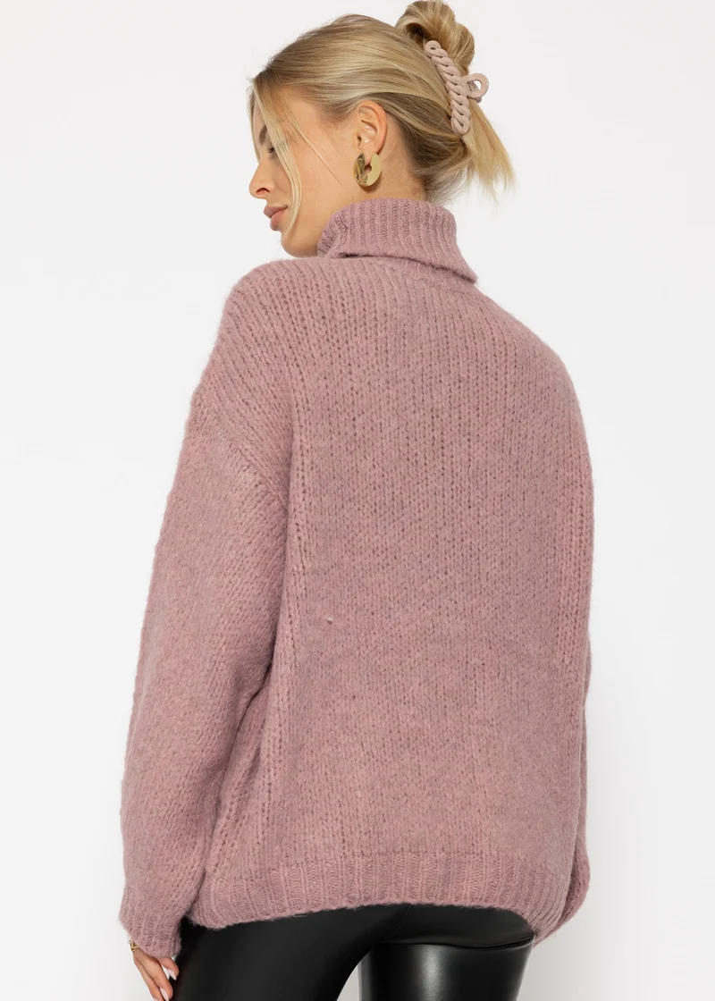 Oversize Rollkragenpullover - puderrosa