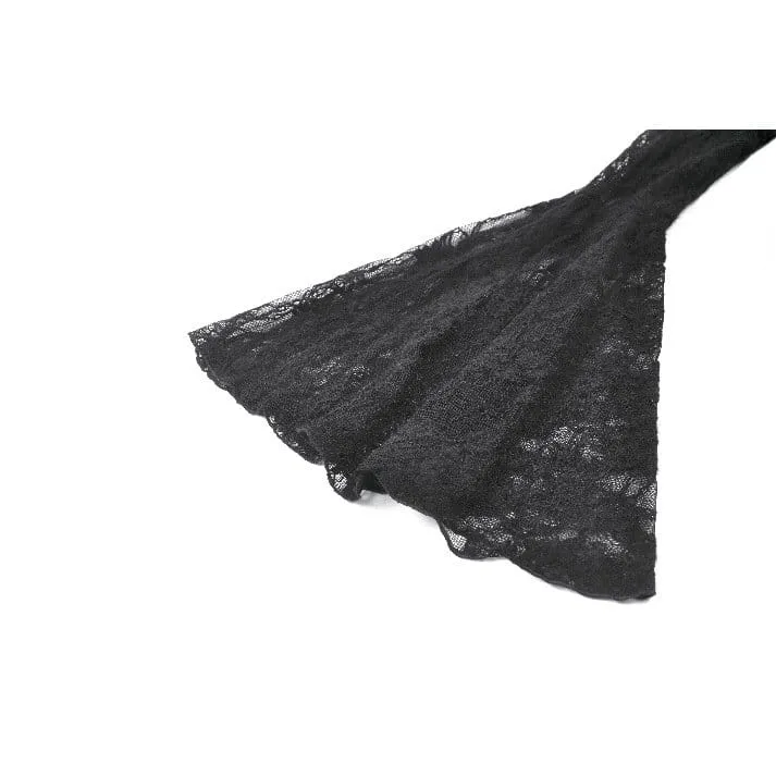 Gothic-Top für Damen mit eckigem Kragen, floraler Spitze und Glockenärmeln