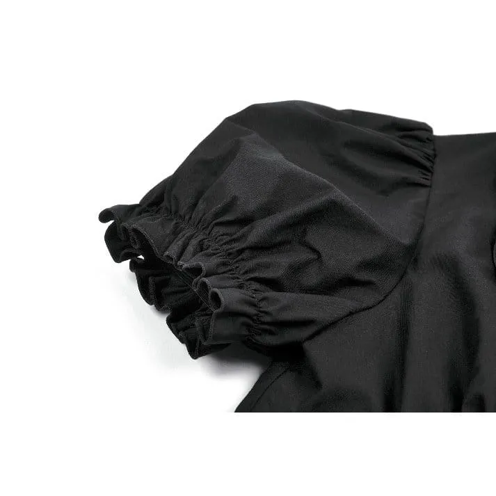 Punkiges, gerüschtes Kurzarm-Crop-Top mit tiefem Ausschnitt und Reißverschluss für Damen