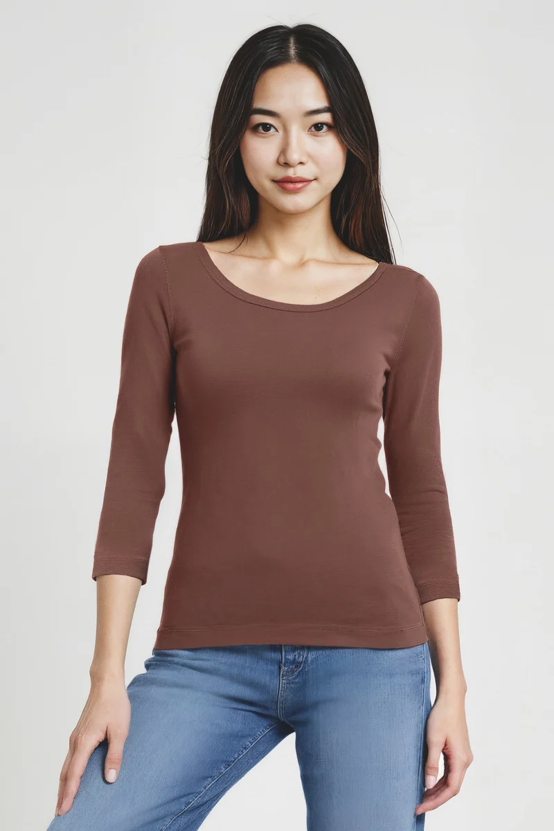Boat Neck 3/4 Sleeve Tee | Chicory Coffee