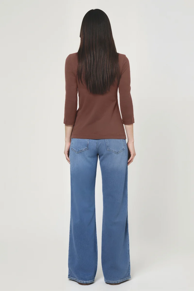 Boat Neck 3/4 Sleeve Tee | Chicory Coffee