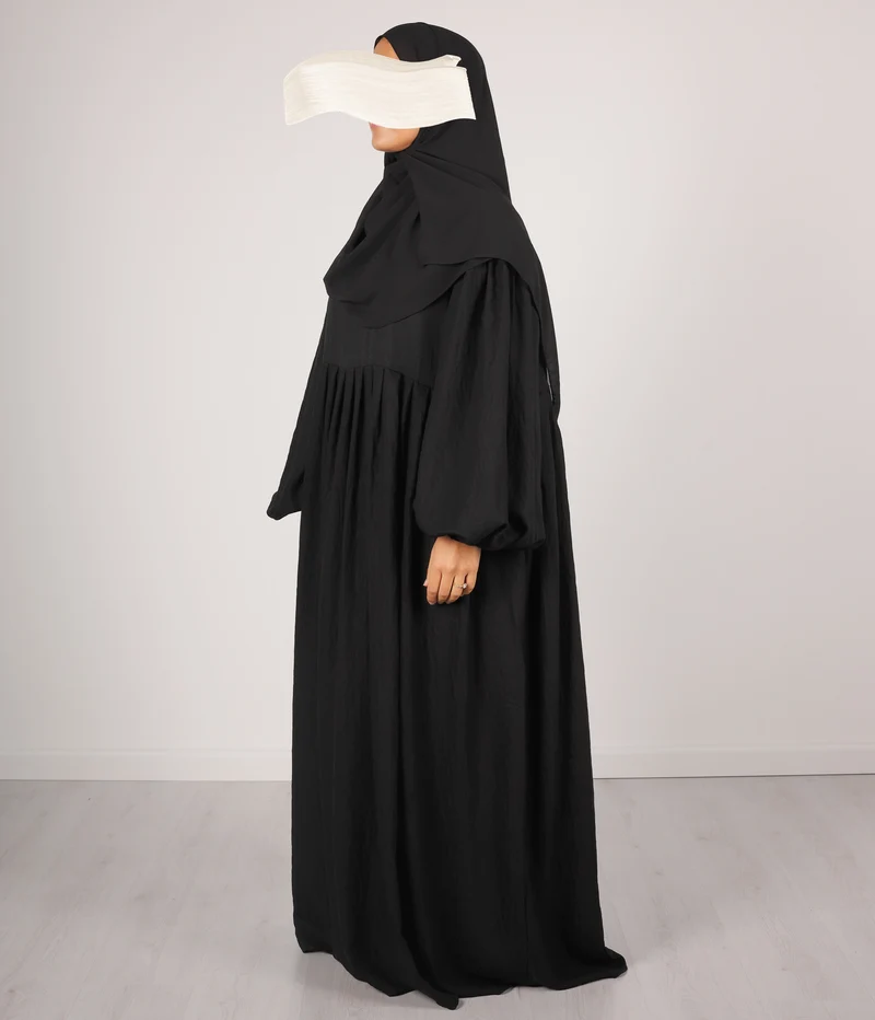Abaya Leinen Puffärmel Madaya – Schwarz