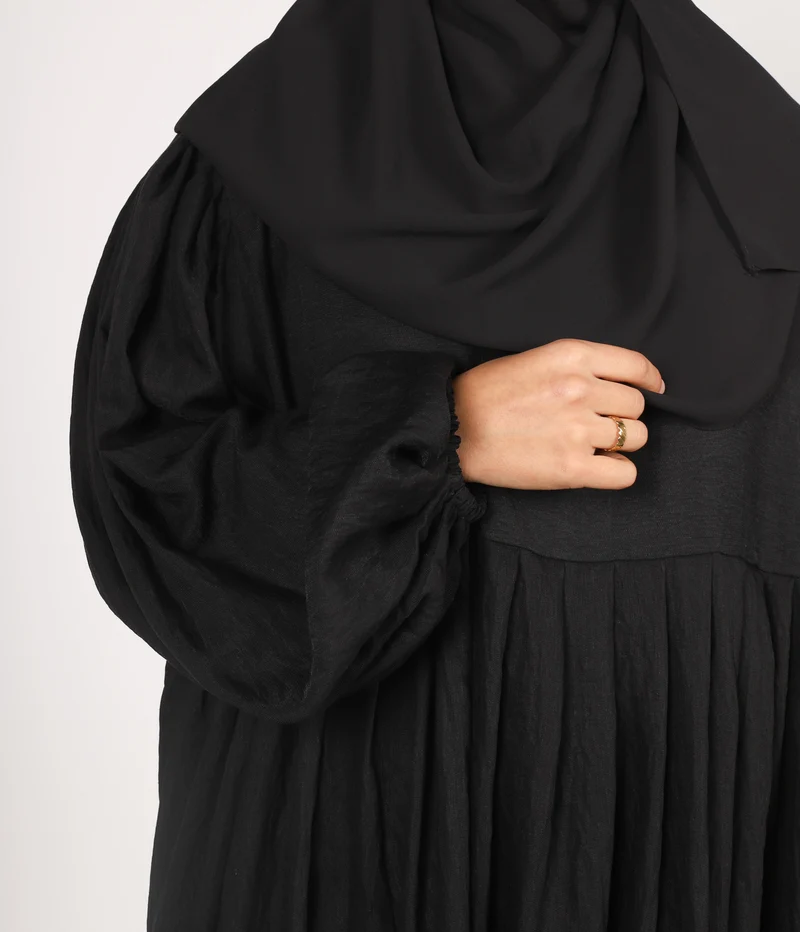 Abaya Leinen Puffärmel Madaya – Schwarz