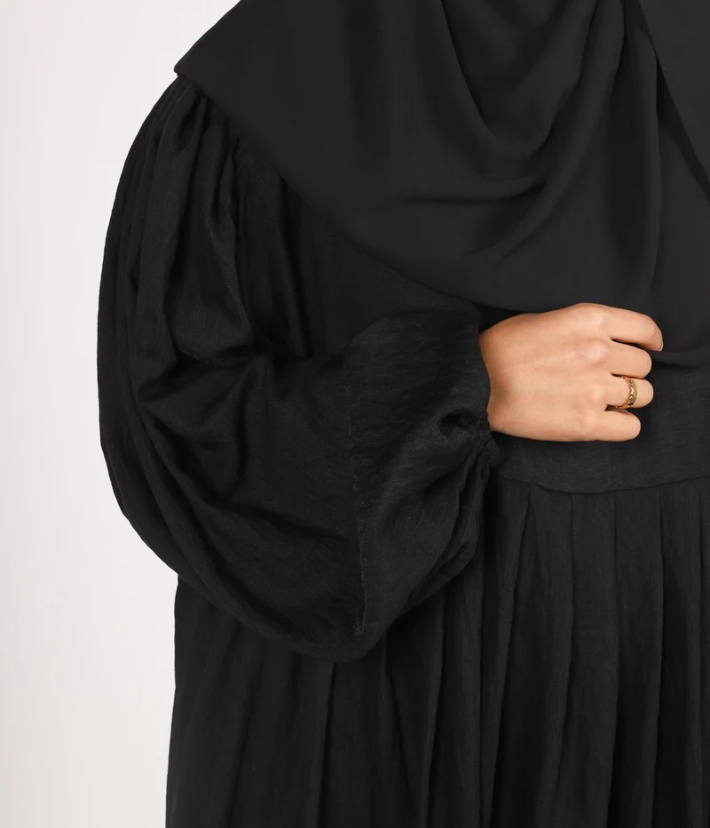 Abaya Leinen Puffärmel Madaya – Schwarz
