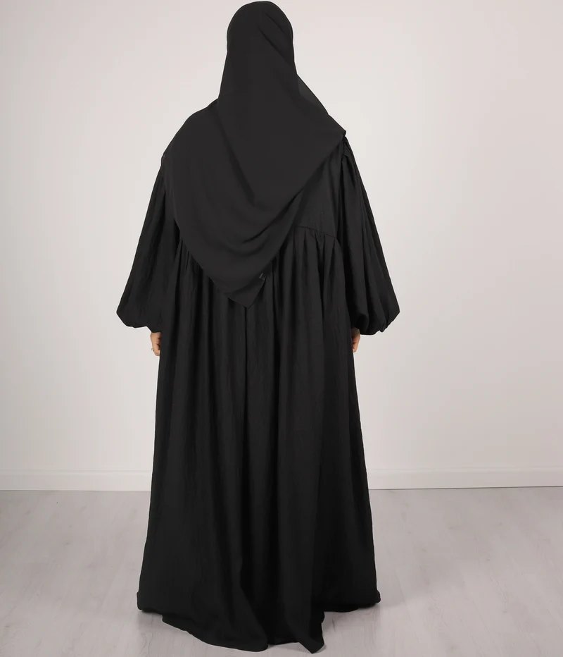 Abaya Leinen Puffärmel Madaya – Schwarz