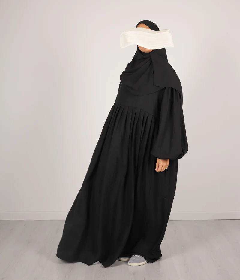 Abaya Leinen Puffärmel Madaya – Schwarz