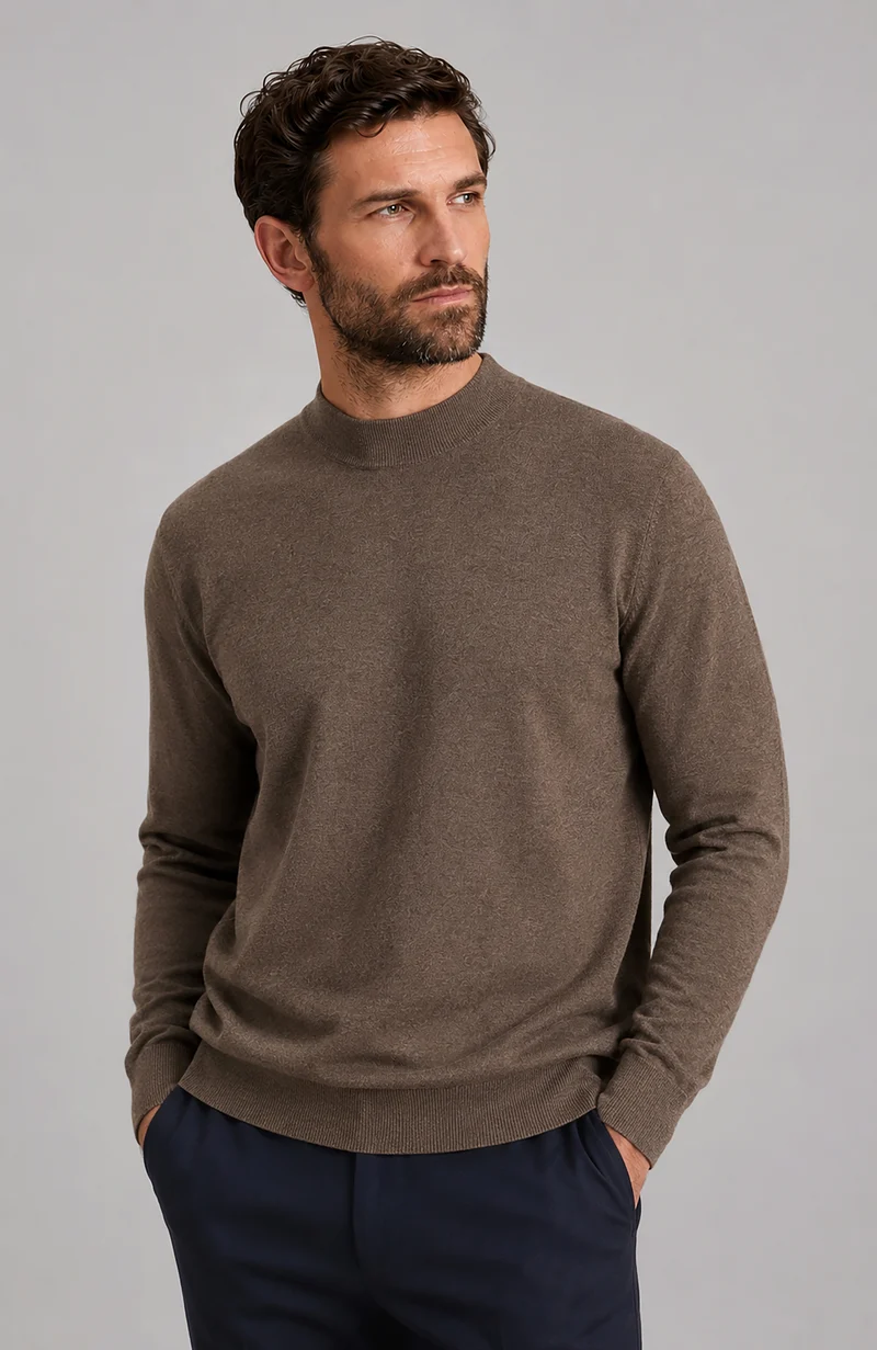 Herrenpullover aus 100 % ultrafeiner Baumwolle mit Stehkragen