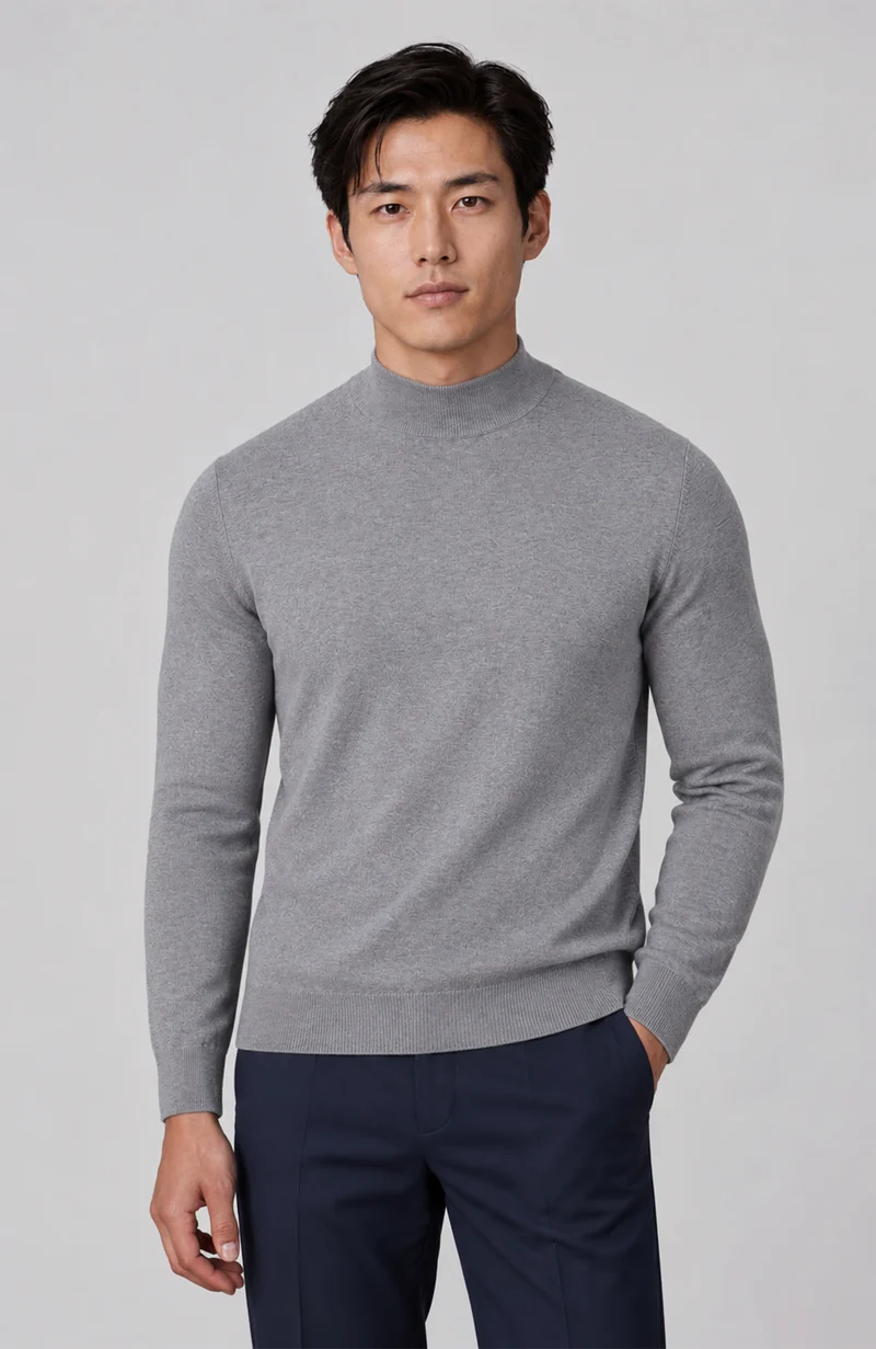 Herrenpullover aus 100 % ultrafeiner Baumwolle mit Stehkragen