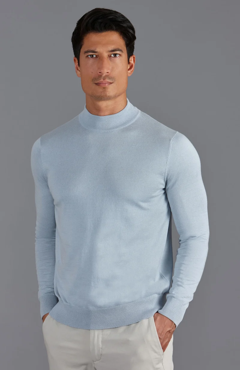 Herrenpullover aus 100 % ultrafeiner Baumwolle mit Stehkragen
