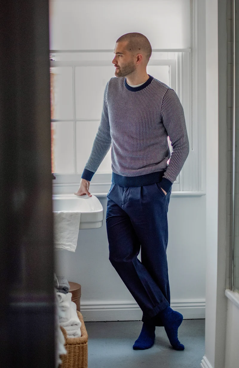 Herren-Pullover aus 100 % Baumwolle mit Fischer-Kragenstich