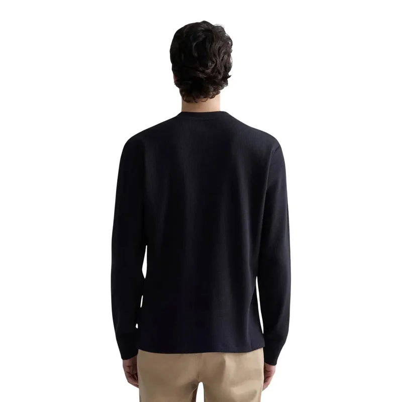 Replay Herren Schwarzes Baumwoll-Waffel-Langarmshirt