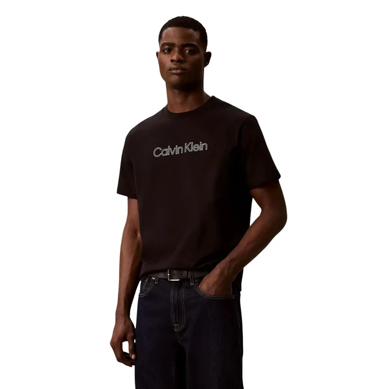 Calvin Klein Schwarzes Herren-T-Shirt aus Baumwolle, klassische Passform