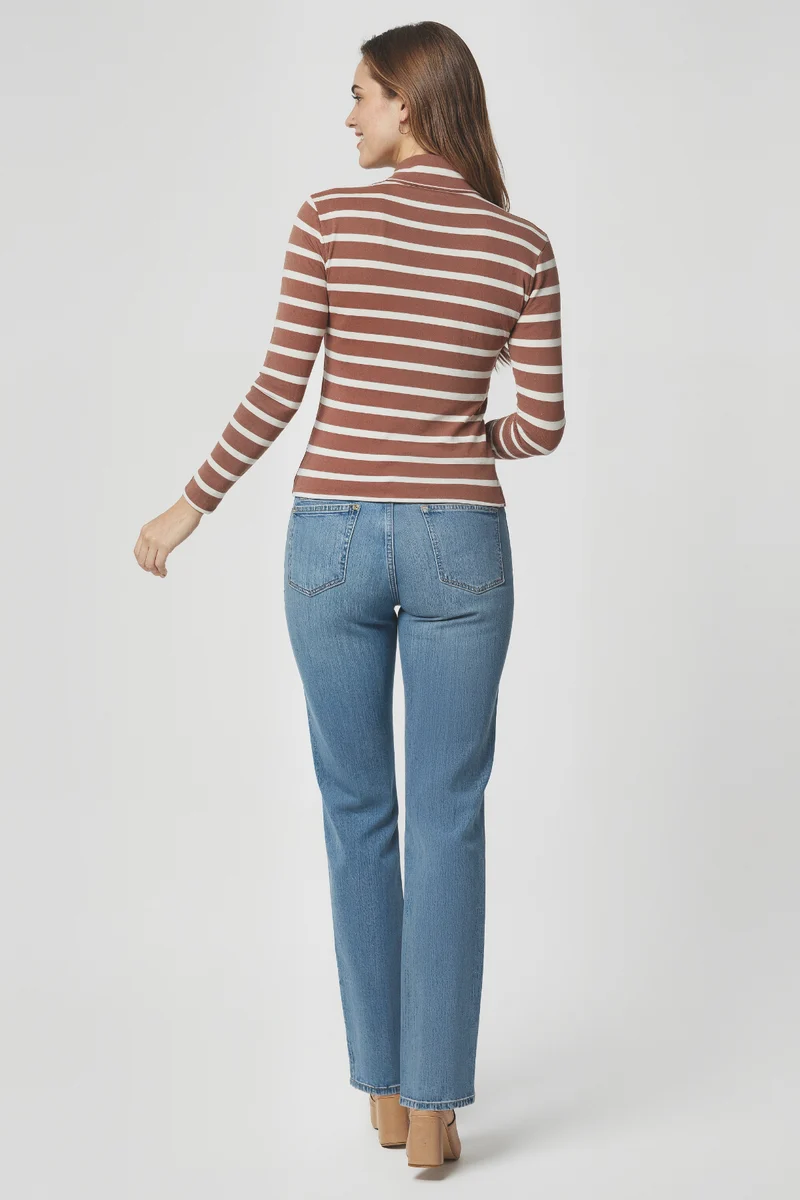 Ribbed Turtle Neck Long Sleeve Tee | Crushed Berry Mel Stripe