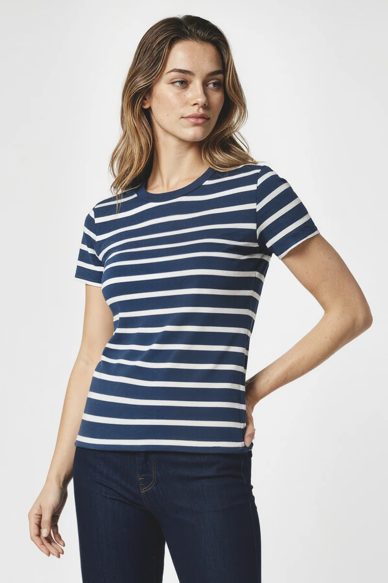 Crew-Neck Short Sleeve Tee | Medieval Blue Mel Stripe