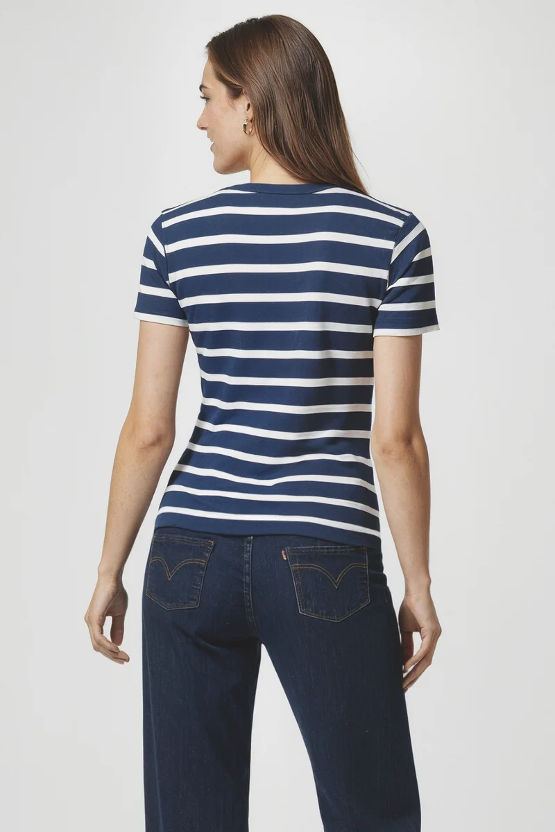 Crew-Neck Short Sleeve Tee | Medieval Blue Mel Stripe