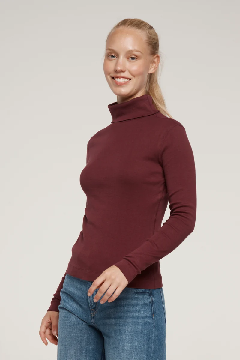 Ribbed Turtle Neck Long Sleeve Tee | Fig