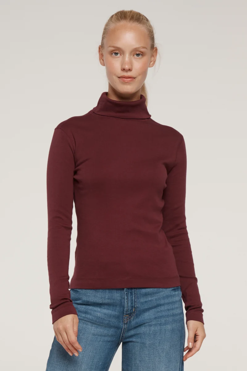 Ribbed Turtle Neck Long Sleeve Tee | Fig