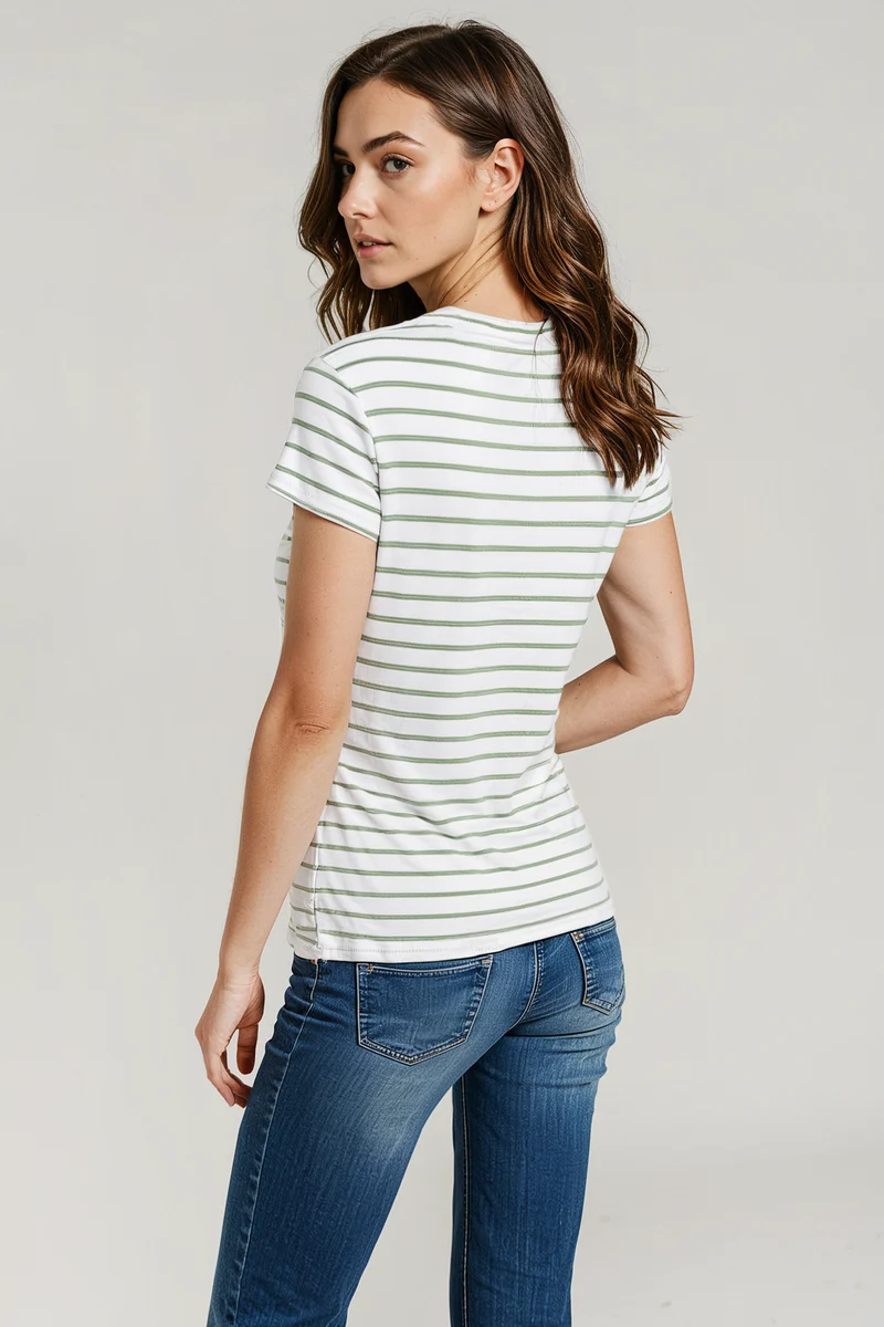 Rib Crew Stripe Tee | Hedge Green Stripe